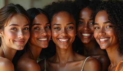 Fototapeta premium portrait of beautiful women of different races smiling and happy together