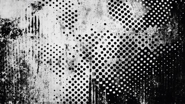 Abstract black and white motion background with wall texture and graphic elements.