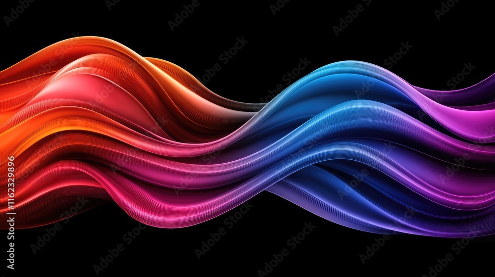 Poster dynamic color waves flowing in abstract patterns studio digital art dark background eye-level vibran