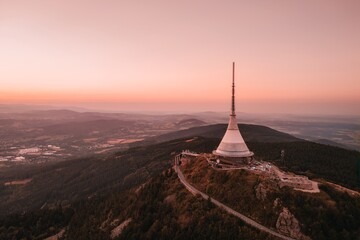 Jested Mountain with unique building on the summit. Liberec, Czech Republic.
