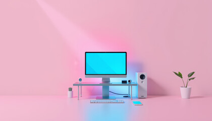 Bright and modern workspace with soothing neon accents for creativity and productivity