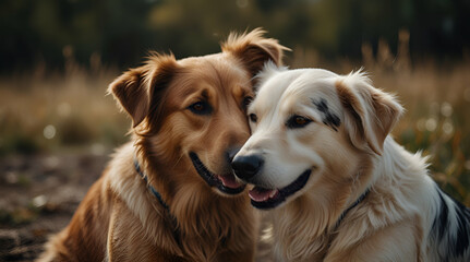 Two happy dogs hugging each other symbolize best friends, showcasing joy and affection,generative.ai