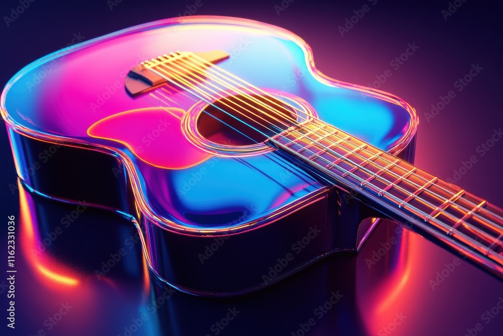 Aufkleber vibrant 3d guitar shining under colorful lights in a modern setting. generative ai