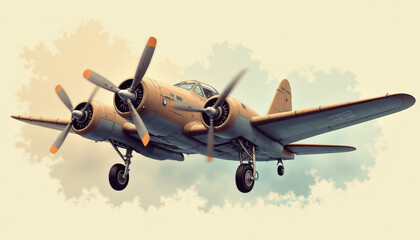 Fototapeta premium Vintage Military Fighter Plane in Sepia Tones