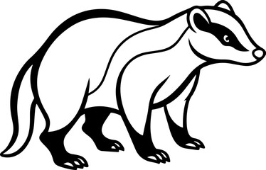 Stylized Black Silhouette and line art of a Badger - Vector Icon Illustration