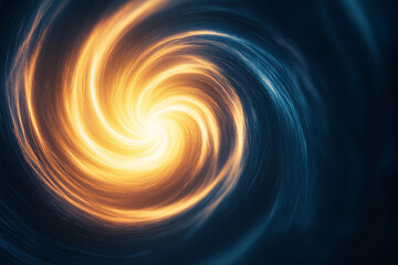 glowing spiral of golden light swirls against dark blue background, evoking energy and motion