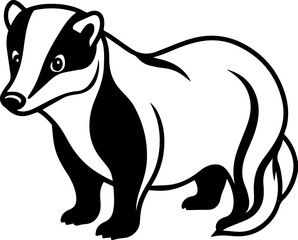 Stylized Black Silhouette and line art of a Badger - Vector Icon Illustration