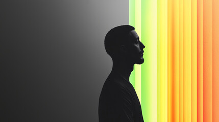 Silhouette of man in profile against gradient background of vibrant colors