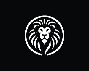 White Color Lion Head Logo Design Vector Template.