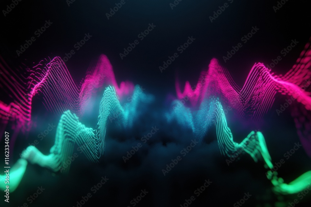 Leinwandbilder 3D pulsating light waves create an immersive neon glow in a digital landscape at night. Generative AI