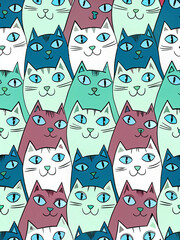 seamless pattern with cats and birds