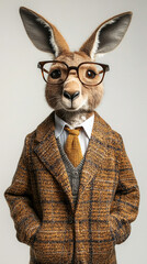 Antropomorphic kangaroo dressed as teacher university professor - souvenir from Australia, toy - vertical banner