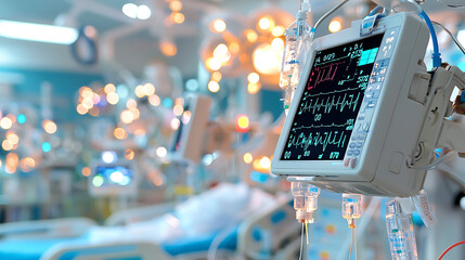 Fototapeta premium hospital room with medical monitors displaying vital signs and equipment. atmosphere is clinical and focused on patient care