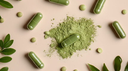 Vegan matcha green tea capsules herbal wellness minimalist studio natural ingredients health benefits