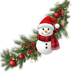 Fir garland decoration with cute snowman