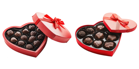 red heart shaped chocolate box isolated on transparent background
