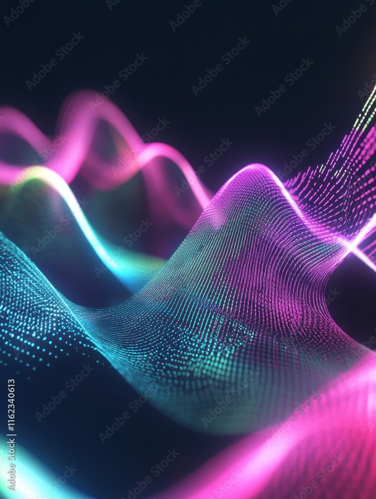Poster vibrant 3d pulsating light waves create mesmerizing neon glow in captivating visual display. generat