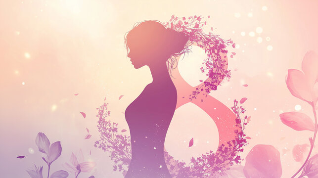 Elegant Woman Silhouette with Floral 8 on International Women's Day