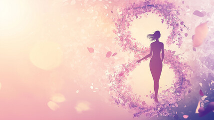 Elegant Woman Silhouette with Floral 8 on International Women's Day