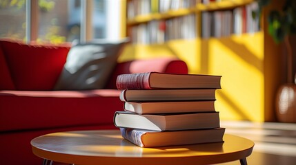 pile of books on a coffee table in the living room