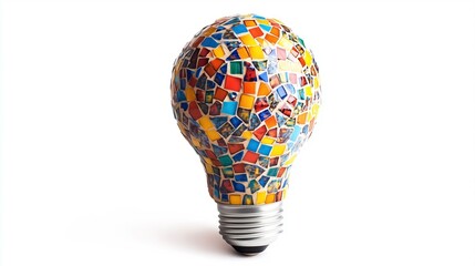 light bulb made of colorful stainged-glass mosaic pieces isolated on white 3d