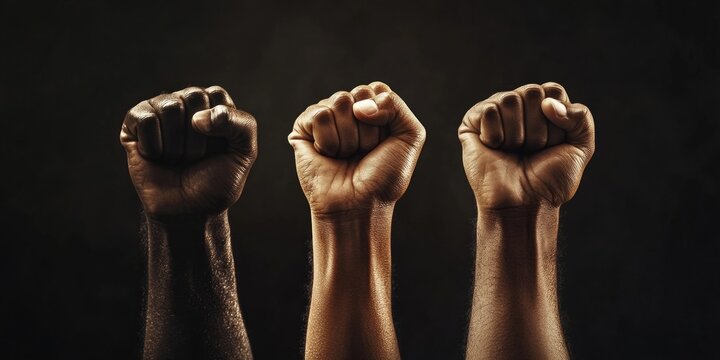 Hands Raised in Fists