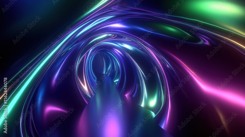 Aufkleber Dynamic 3D sound waves in vibrant colors create an immersive abstract experience in a digital landscape. Generative AI