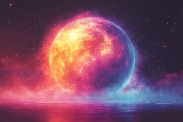 Obraz premium Glowing Celestial Body Over Watery Expanse