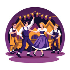 Obraz premium A flat illustration of people doing oktoberfest dance 