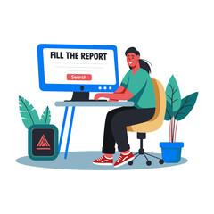 A flat illustration of character report issue on a website 