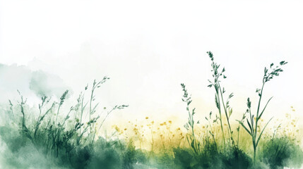 Obraz premium Sunrise over a misty field with delicate tall grasses swaying gently