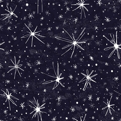 Snowflakes-scribble on a dark backgound. Winter seamless pattern. Vector illustration.