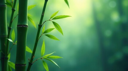Serene Bamboo Grove Lush Green Shoots and Verdant Canopy in Soft Sunlight