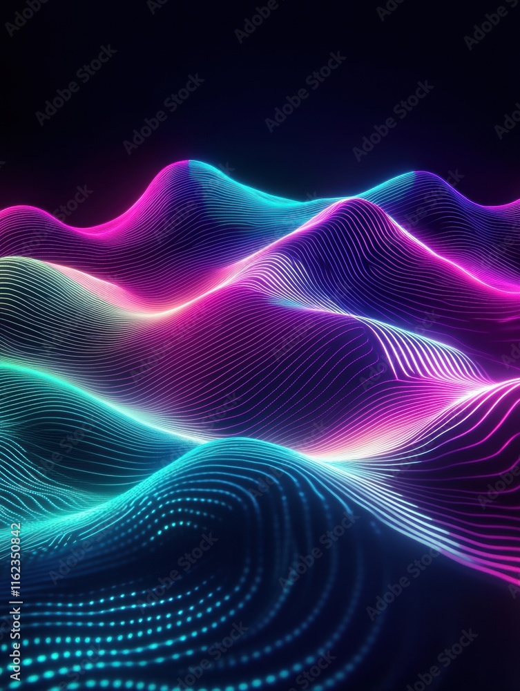 Aufkleber Vibrant 3D light waves pulsate in neon colors creating an immersive visual experience at night. Generative AI