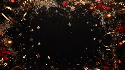 New Year's Eve frame of glittery gold streamers