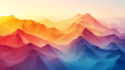 Colorful abstract mountains under a gradient sky at sunset across the horizon