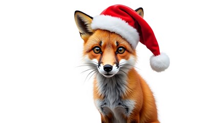 Obraz premium Christmas Fox in Santa Hat: Festive Holiday Wildlife Portrait