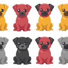 Fototapeta premium Colorful and vibrant pattern showcasing adorable cartoon puppies in playful, cheerful designs