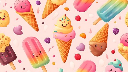 Delightful Cartoon Ice Cream Treats Summer Fun