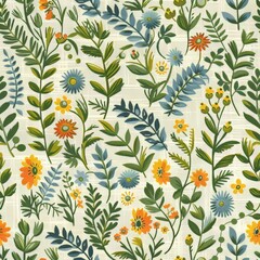 Elegant repeating botanical design featuring golden and green foliage for stylish d  cor