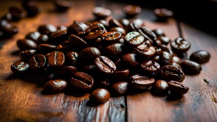 coffee beans on wooden table