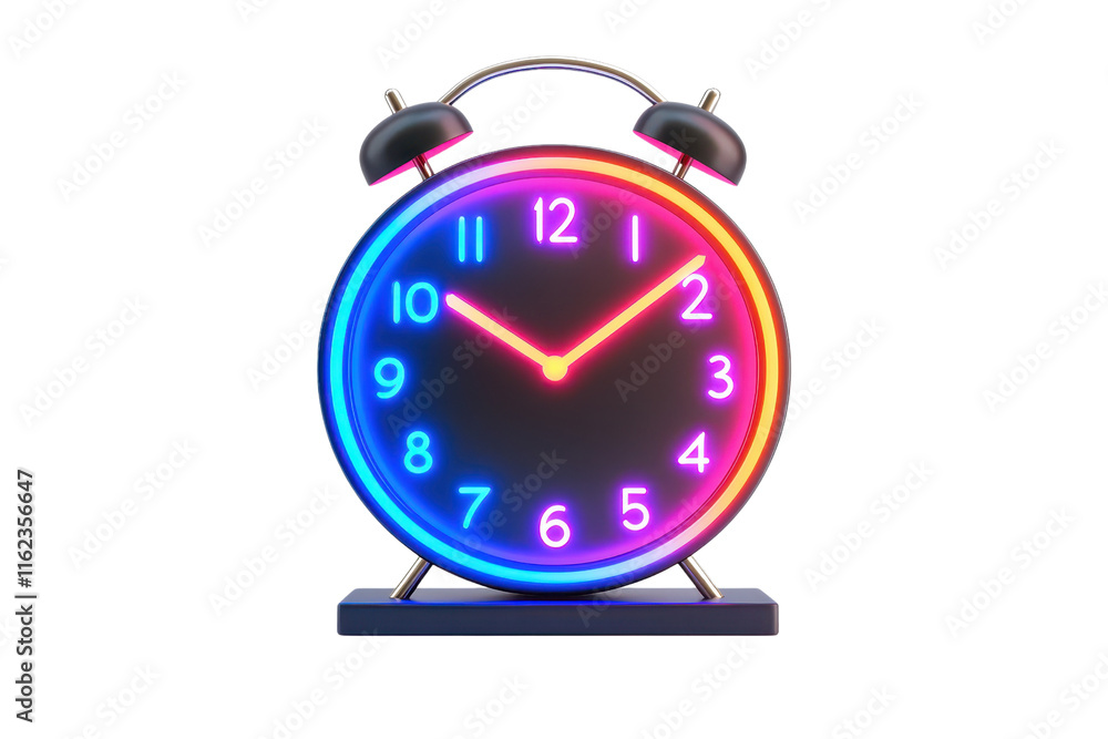 Aufkleber a colorful, neon alarm clock with vibrant numbers and hands displaying the time.