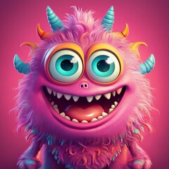 Obraz premium Cartoon Monster - Cartoon Monster With Big Eyes On a Red Background.
