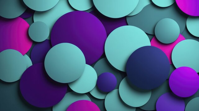 Digital abstract artwork with overlapping circles in teal, purple, and pink, creating a dynamic and fluid composition