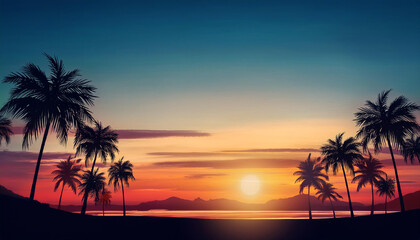 Obraz premium Free vector flat sunset background with palm trees