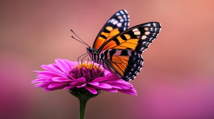 Naklejka premium Butterfly pollinating flower garden nature photography colorful background close-up shot beauty of insects