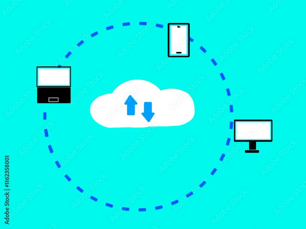 Poster cloud computing concept.cloud storage icon. it seamlessly integrates with devices like smartphones, 