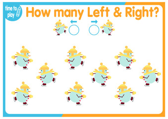 Naklejka premium children's educational game, tasks. count how many elements will be placed on the right and how many on the left. New Year. Christmas 