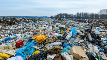 Vast Landfill Site Stretching as Far as the Eye Can See in a Rural Landscape