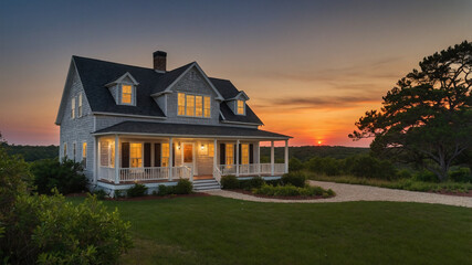 Cape Cod Architecture house during sunset
